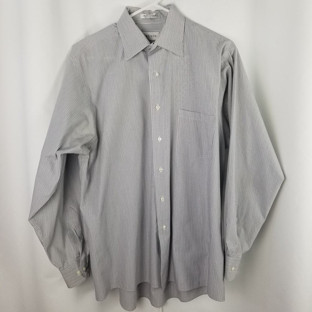 Van Heusen Men's button up dress shirt Gray red/white pinstripe - Size L